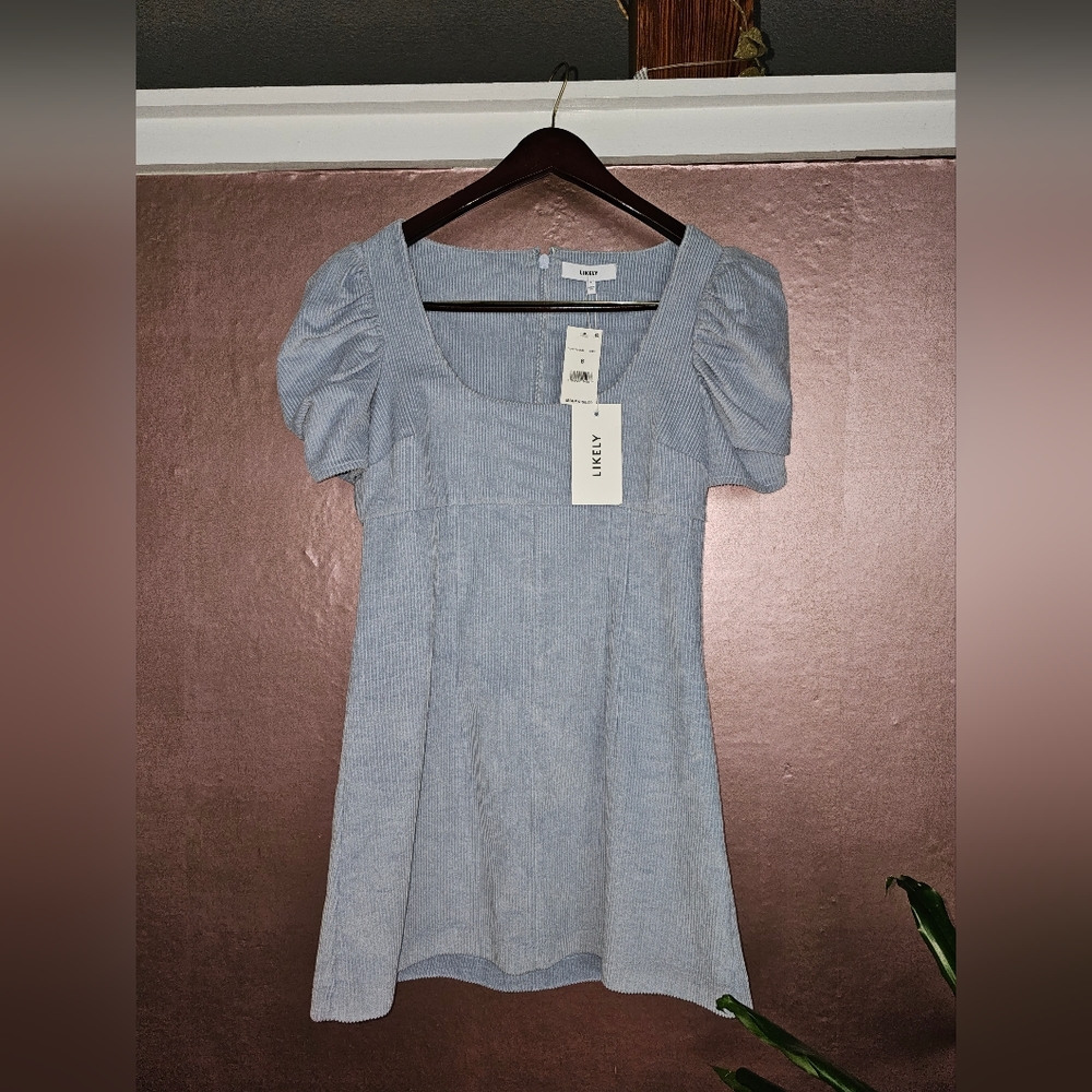 Women's Baby Blue Peasant Sleeve Ribbed Mini Dress 8